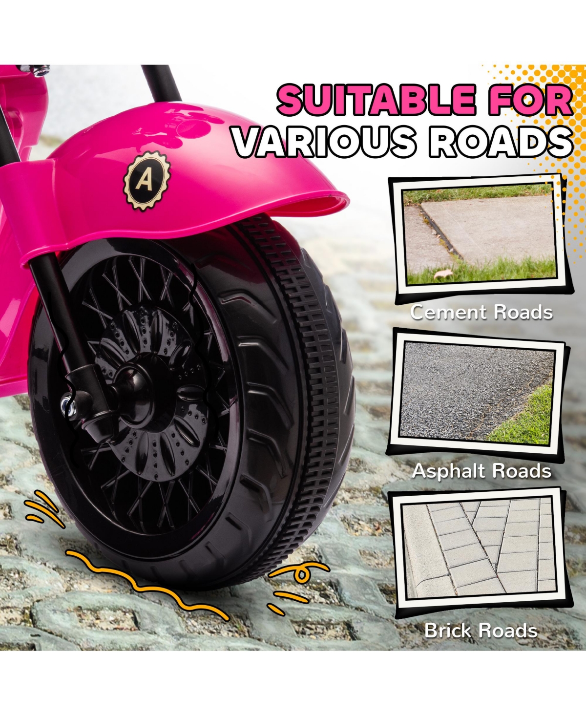 Qaba 6V 3 Wheels Electric Motorcycle for Kids w/ Headlights, Music,- Pink