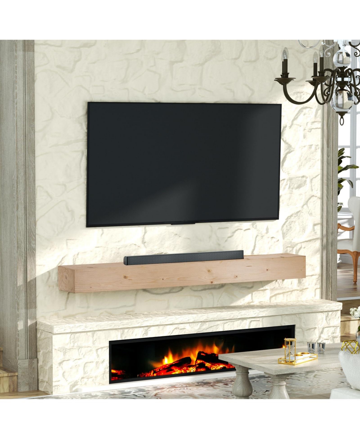 Lovmor Solid Pine Wood Cap-Shelf Mantel Natural