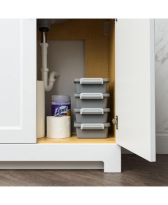 USA 2.7 Qt. Plastic Storage Bins with Lids, Secure Latch, Gray 4Pk