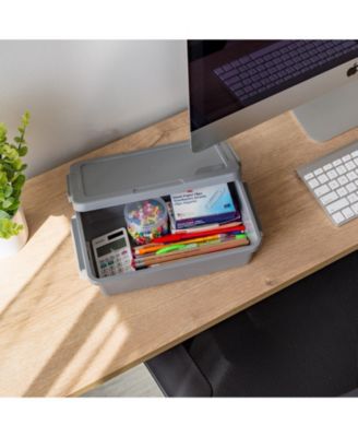 USA 2.7 Qt. Plastic Storage Bins with Lids, Secure Latch, Gray 4Pk