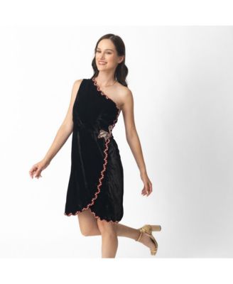 Macy's black velvet dress best sale