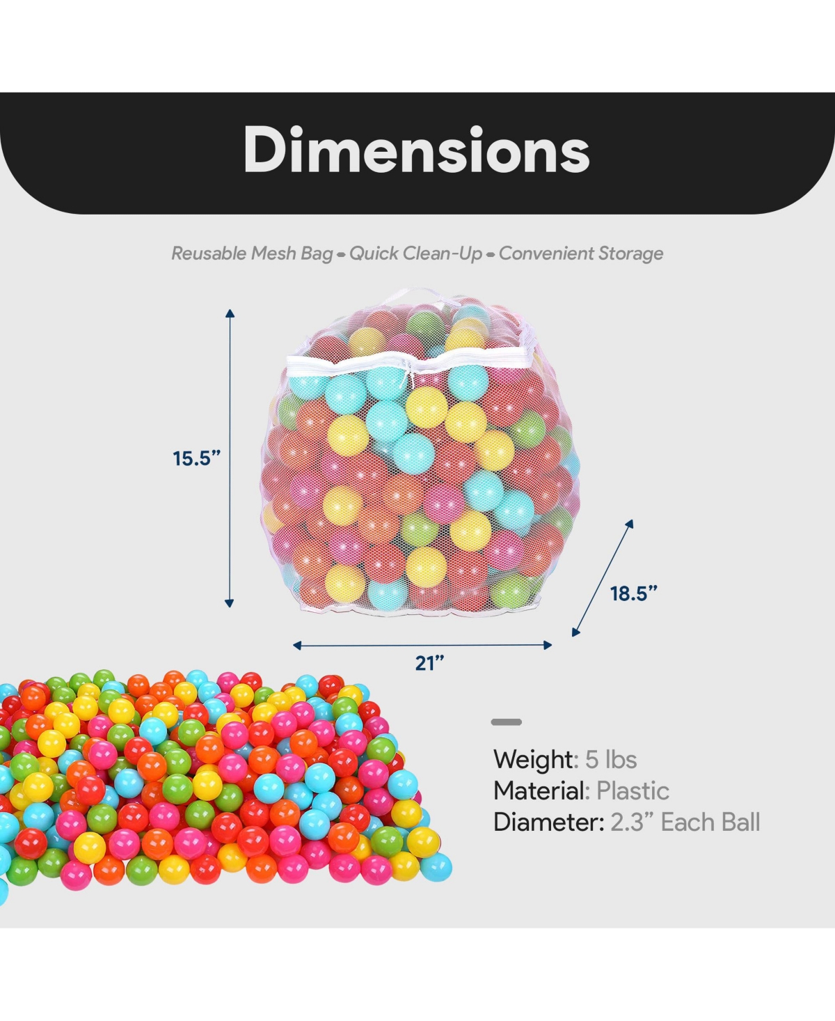 BalanceFrom Fitness 2.3 In Crush Proof Play Pit Balls w/ Storage Bag,- Multicolor