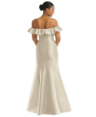 Women's Off-the-Shoulder Ruffle Neck Satin Trumpet Gown