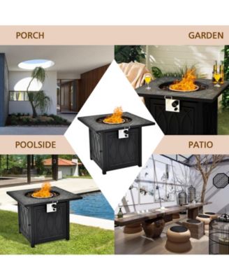32 Inch Propane Fire Pit Table Square Tabletop with Lava Rocks Cover 50000 BTU