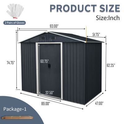 8ft x 4ft Outdoor Metal Storage Shed with Sliding Door and foundation for Backyard, Patio, Lawn (Black and White