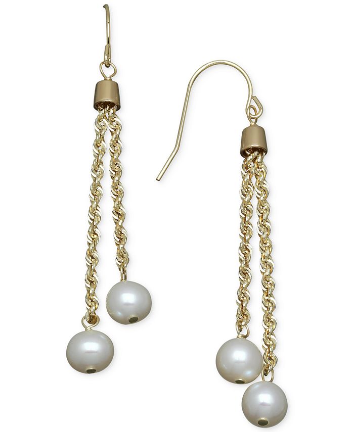 Macy's Cultured Freshwater Pearl Rope Chain Earrings in 14k Gold (6mm