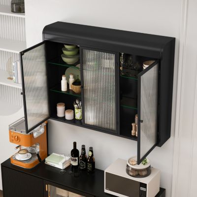 Arched Glass Wall Cabinets (Set of 3, Black)
