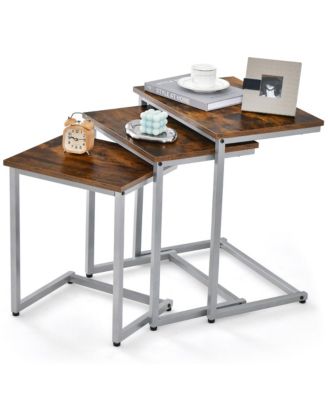 3 Pcs Nesting Coffee End Table Set Stacking Side Nightstand Living Room Rustic