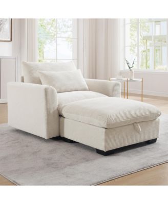 Beige Corduroy Sofa Couch, Modular Couch with Storage Ottoman, Couch Deep Seat Couches for Modern Living Room/Apartment/Office