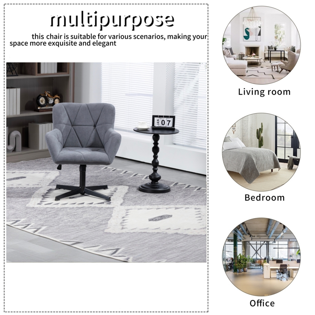Streamdale Furniture Modern Velvet Desk Chair Swirl Office Chair No Wheels Comfy Computer Task Chair Metal Legs Upholstered Accent Arm Chair for Livin
