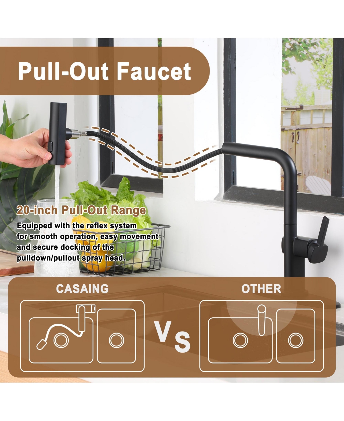 Mondawe 360° Swivel Single Handle Pull Out Sprayer Kitchen Faucet