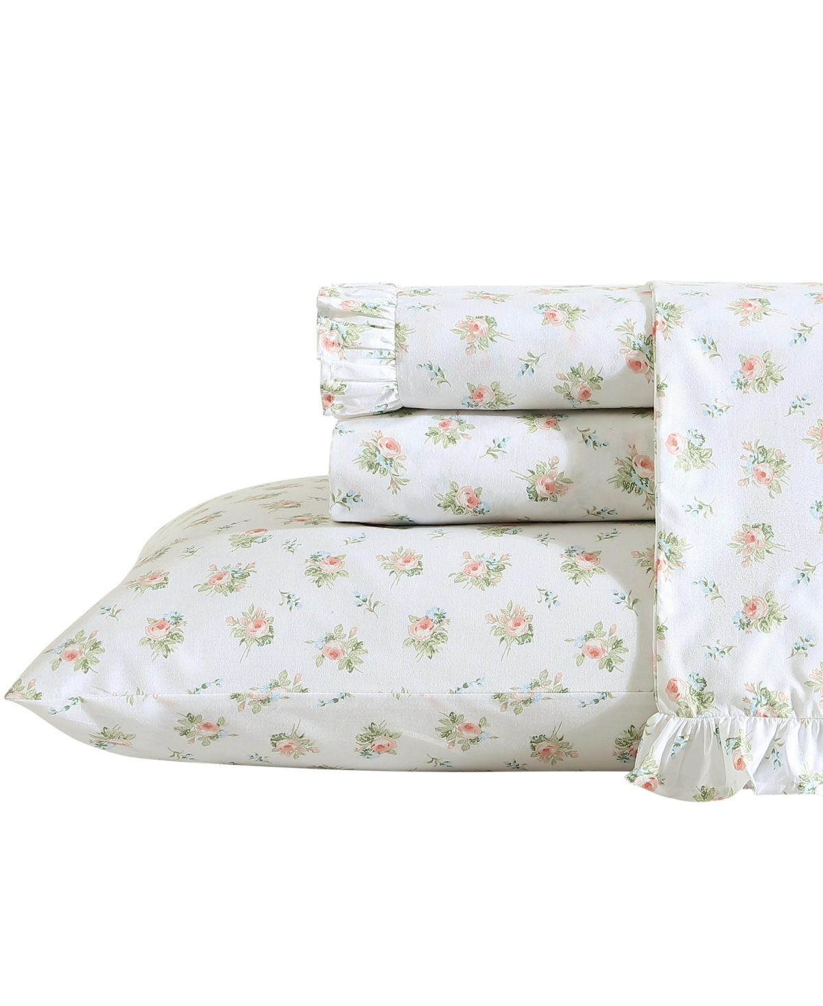 Laura Ashley 200-thread Count Cotton Percale 3 -pc. Sheet Set, Twin In Roseford Ruffled Hem