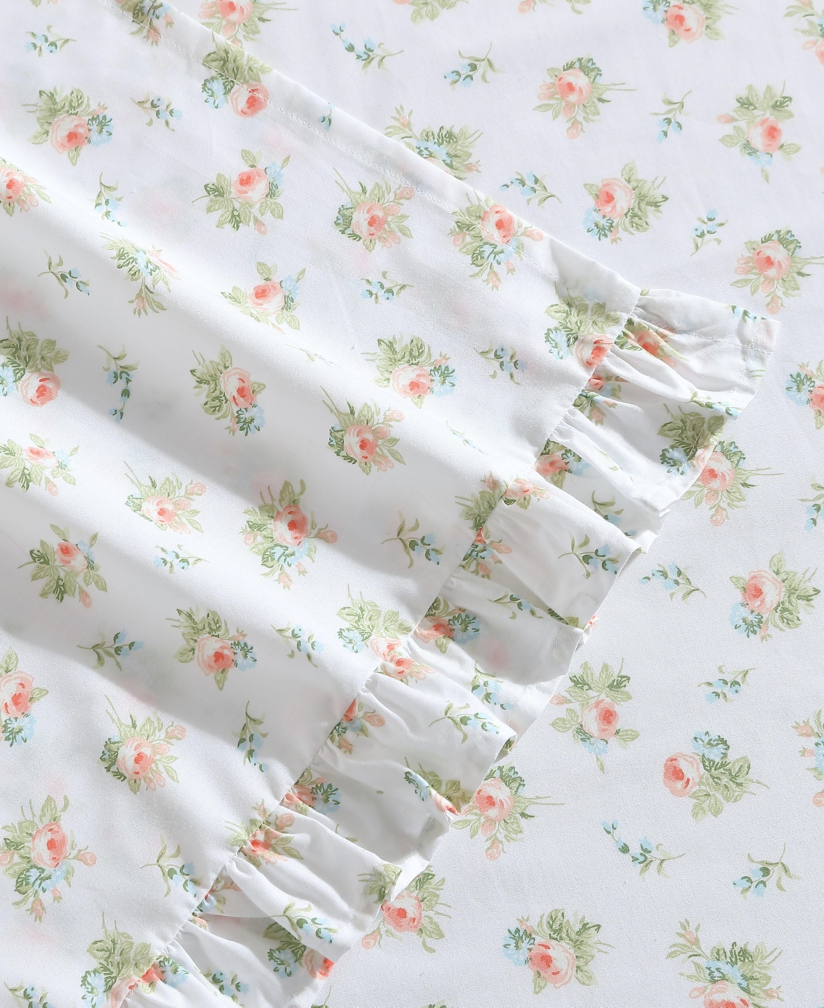 Laura Ashley 200-thread Count Cotton Percale 3 -pc. Sheet Set, Twin In Roseford Ruffled Hem
