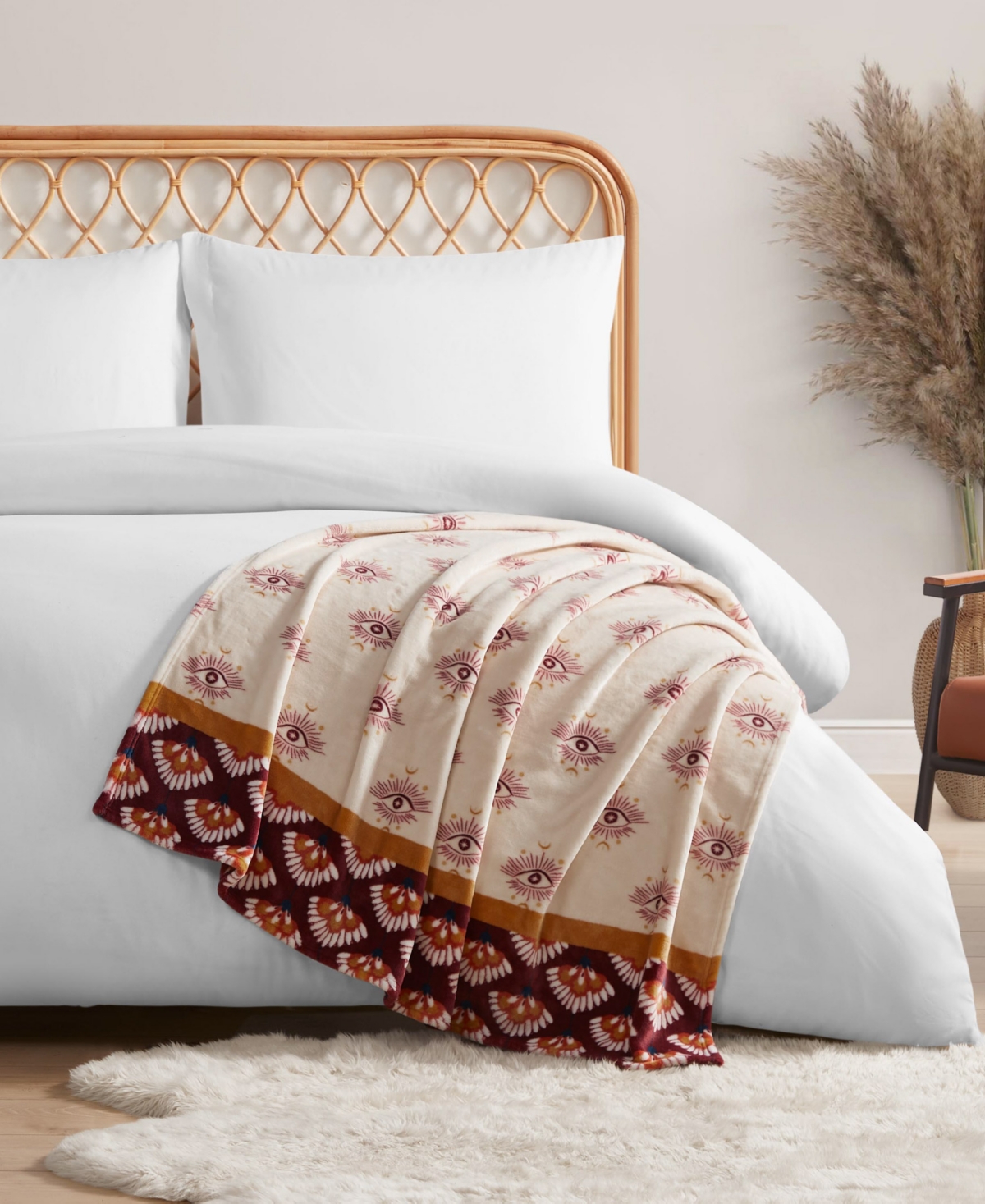 Jessica Simpson Plush Ultra Soft Throw, 50" X 70" In Celeste Burgandy,red