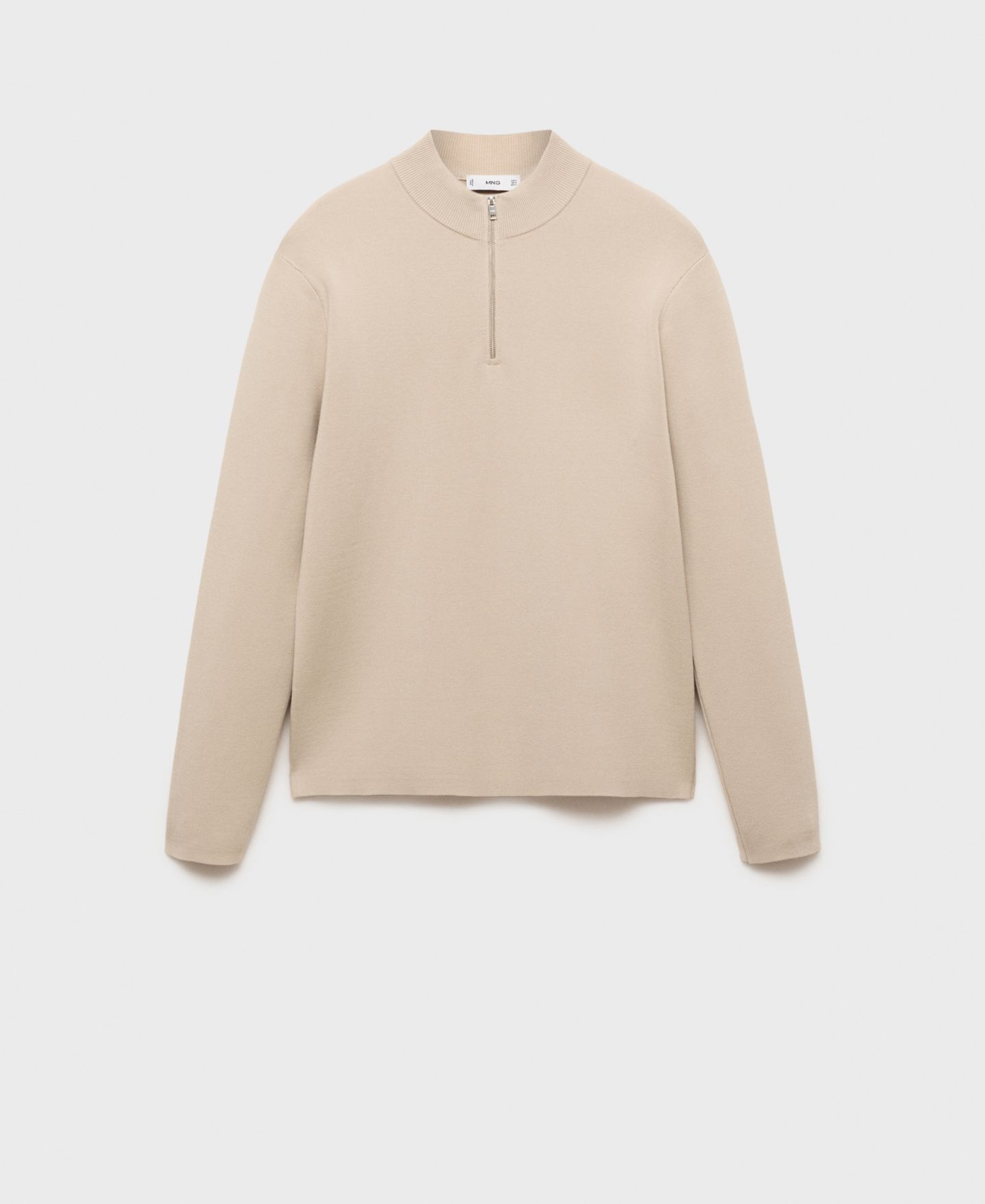 Мужской свитер MANGO Zipped High Collar, цвет: Бежевый — фото 6