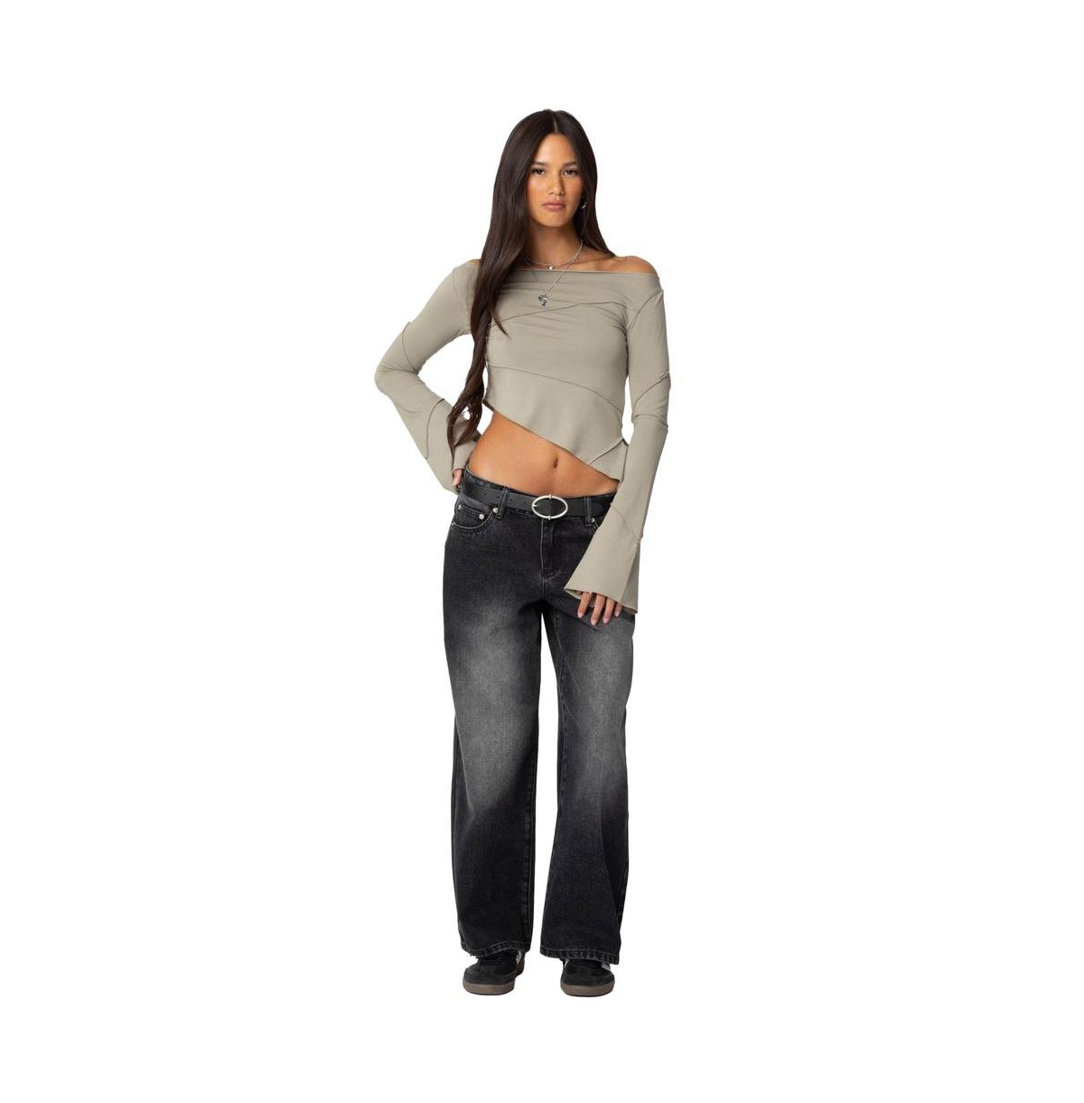 Edikted Women's Magda Low Rise Acid Wash Jeans - Black-washed