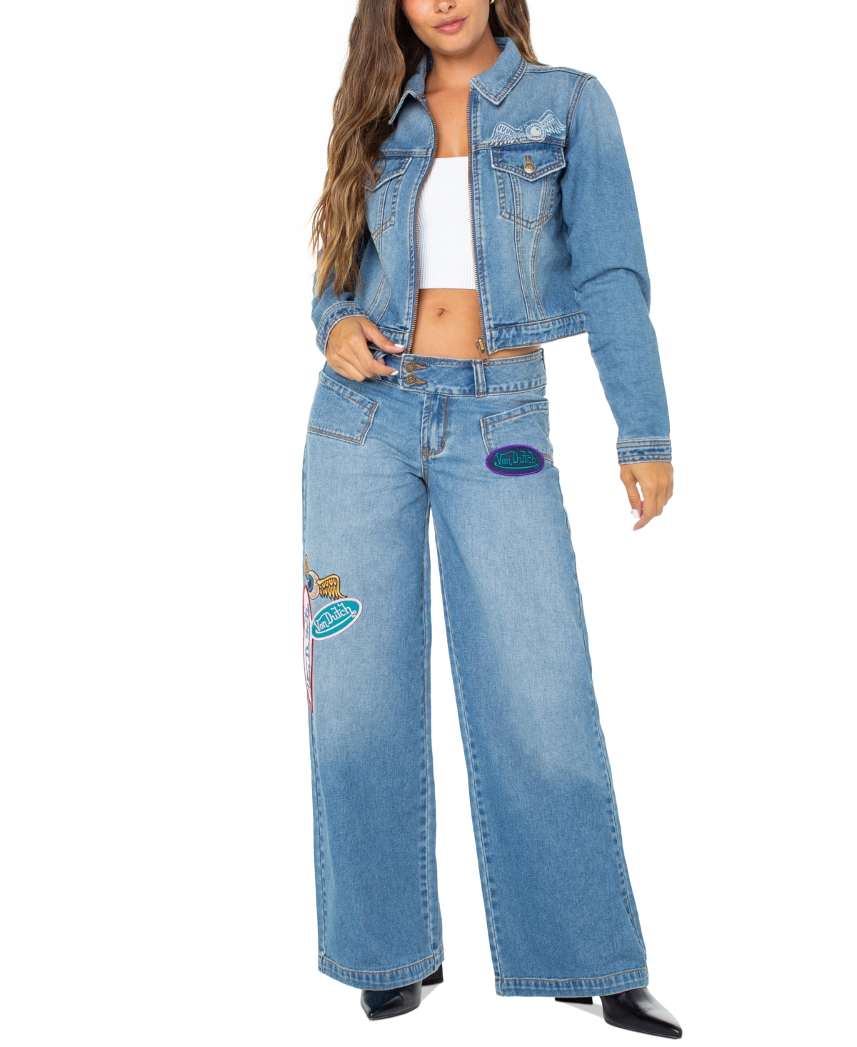 VON DUTCH WOMEN'S ZIP-FRONT DENIM JACKET, EXCLUSIVELY AT MACY'S 