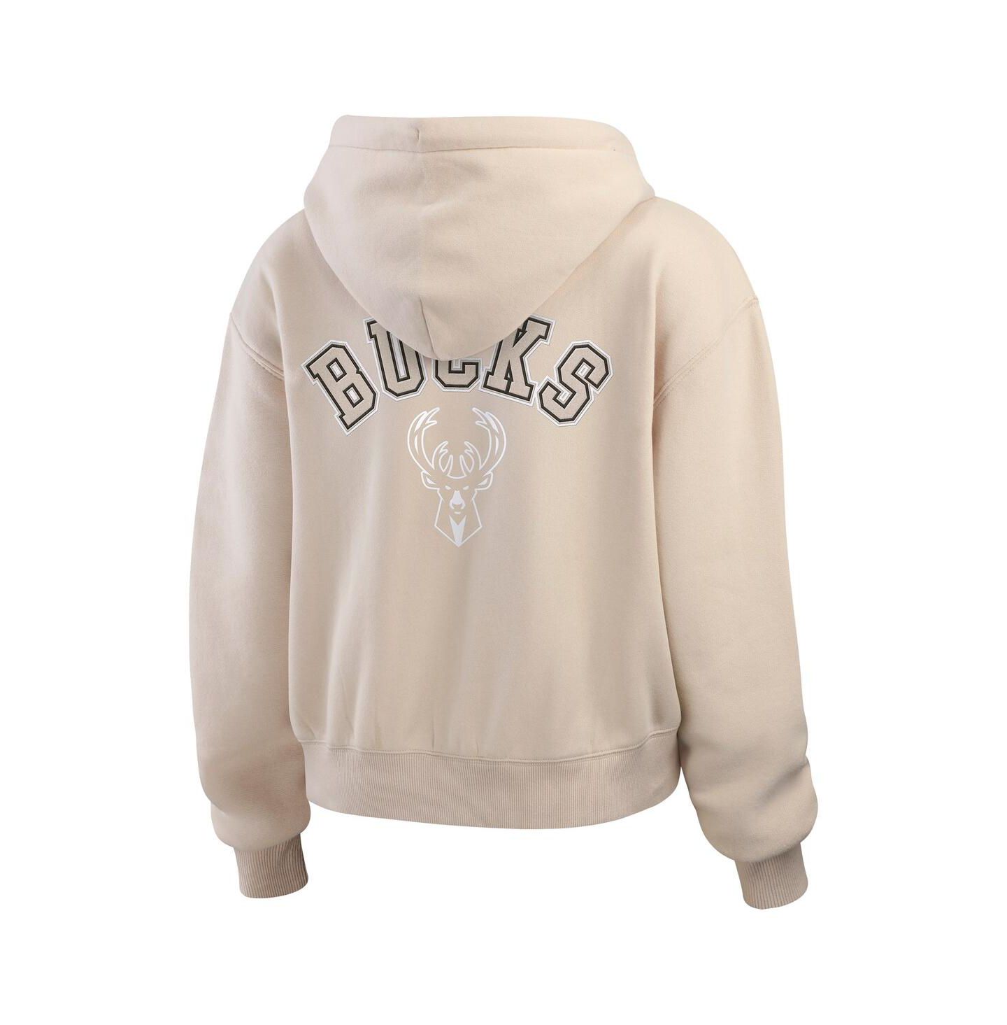 Женское худи WEAR by Erin Andrews Tan Milwaukee Bucks Tonal Felt Patch Full-Zip — фото 3