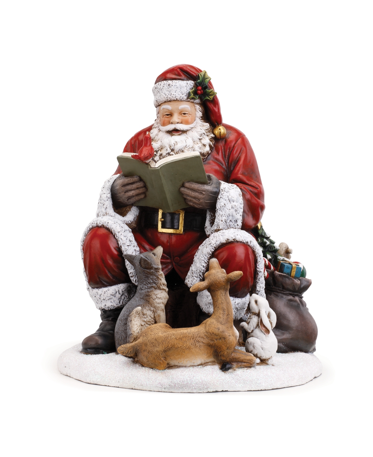 Napco Santa with Animals Figurine -White/Green