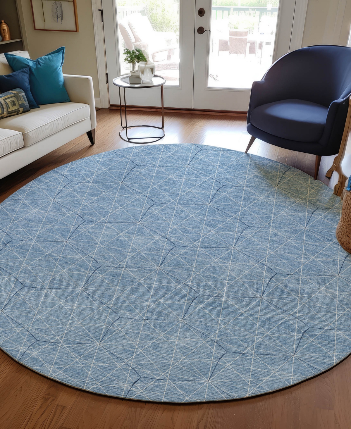 Shop Addison Chantille Machine Washable Acn987 8'x8' Round Area Rug In Denim
