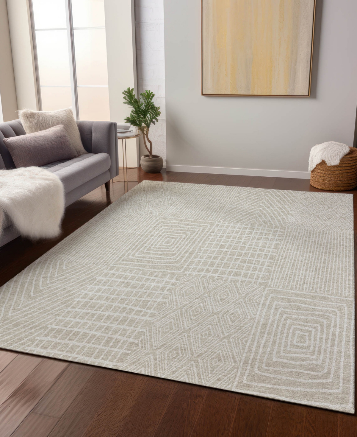 Addison Chantille Machine Washable Acn990 5'x7'6" Area Rug In Beige
