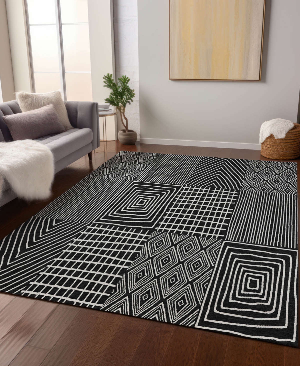 Addison Chantille Machine Washable Acn990 5'x7'6" Area Rug In Black