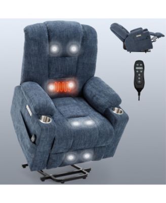 |Large Size  Chenille Fabric & Steel Frame Power Lift, Massage & Heat,  2 Steel Cup Holders  Recliner  chair