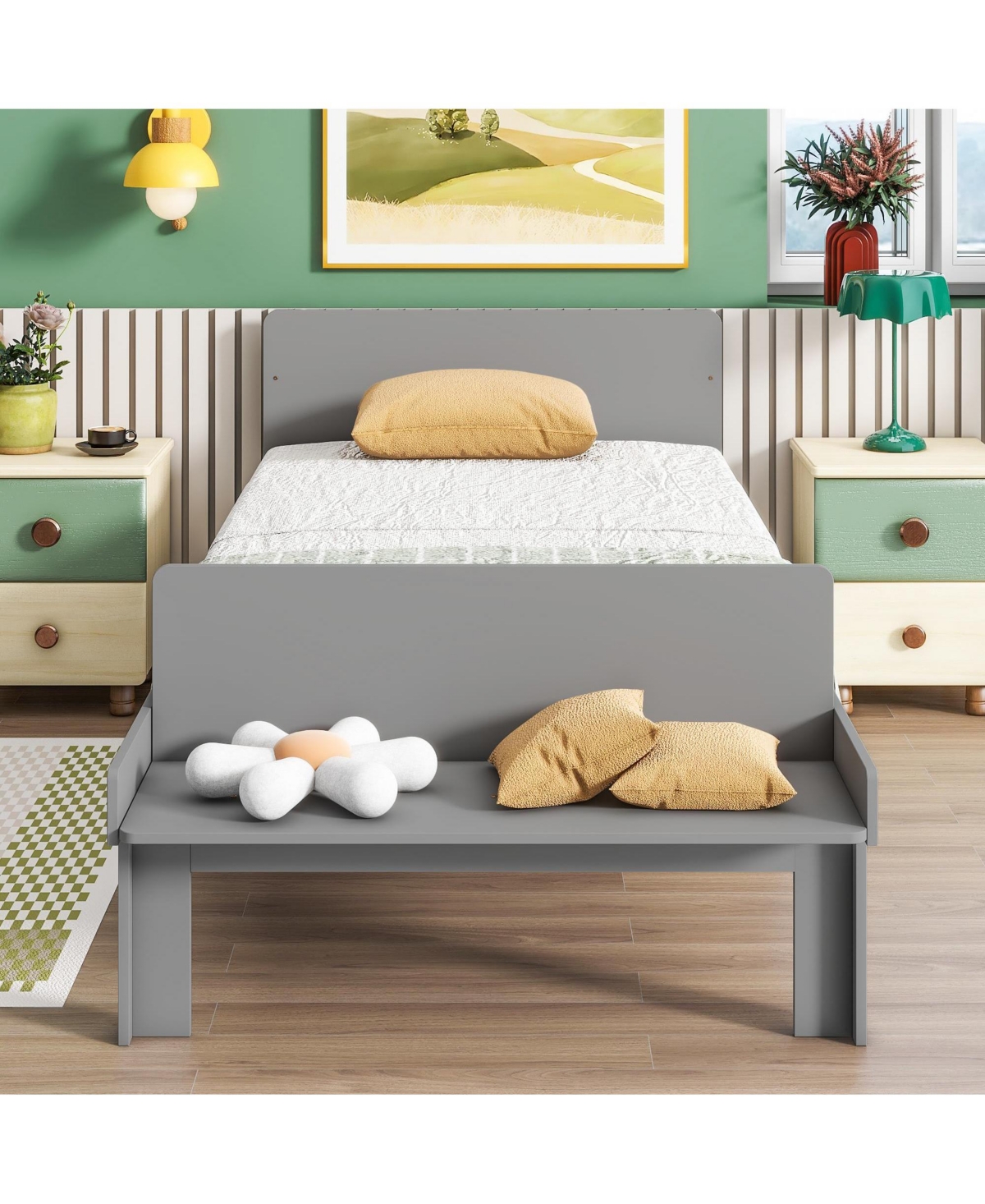 Slickblue Twin Bed with Footboard Bench - Stylish and Functional Bedroom Furniture for Added Storage and Comfort