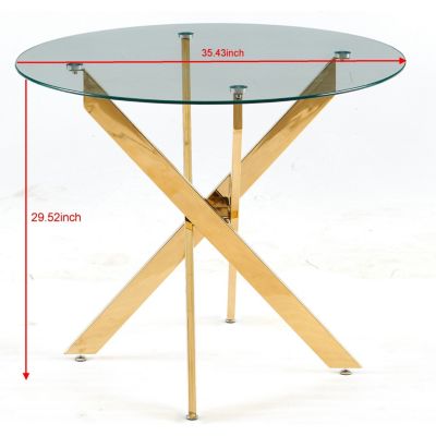 Golden Glass Dining Table with Cross Metal Base