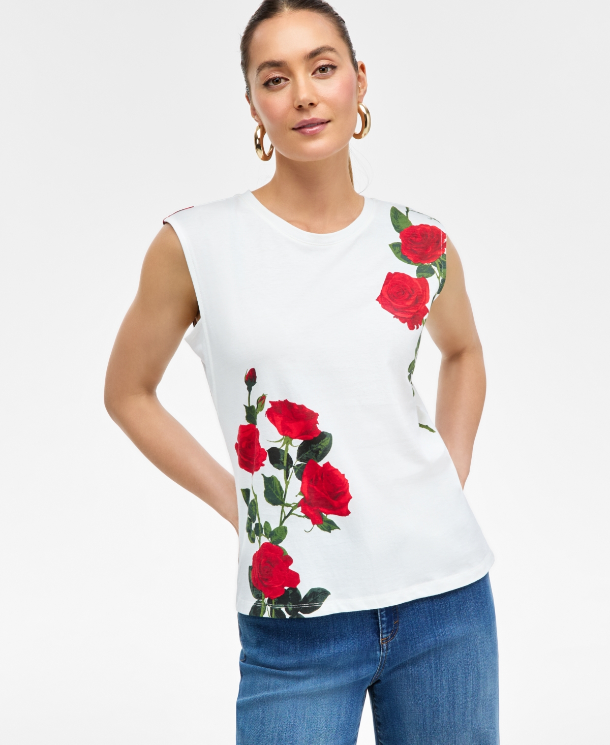 Women's Cotton Rose Sleeveless Top, Exclusively at Macy's - Arlet Plac