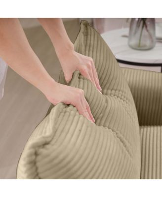 Oversized Modular Cushion Sofa, Portable Ottoman, L-Shaped Corner Low Back Deep Seating Spacious Sofa Setfor Home Apartment Living Room Set, Tan Corduroy