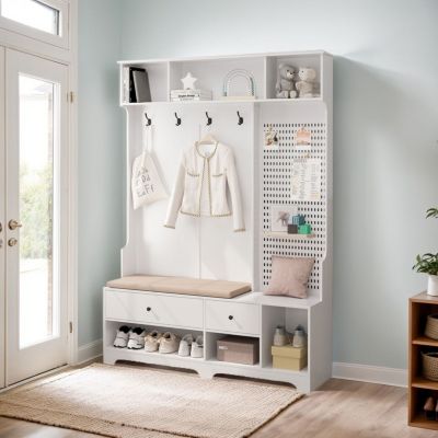 Streamdale Hallway Hall Tree with Bench, Shelves & Pegboard