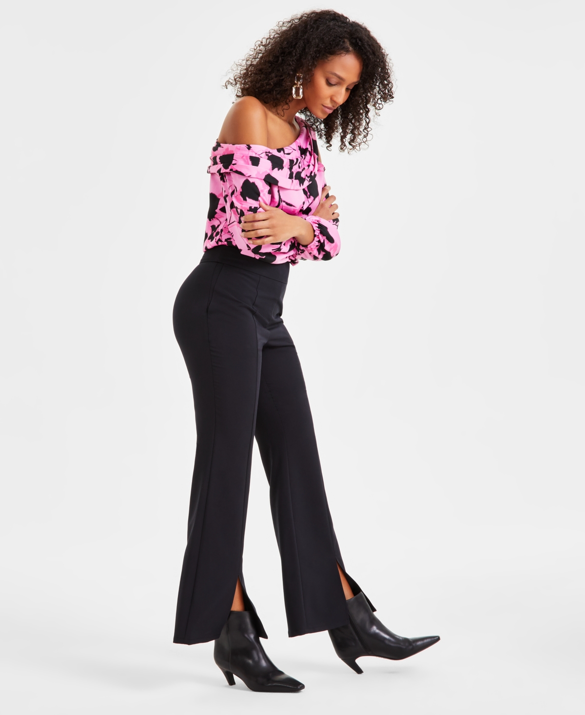 Shop Inc International Concepts Women's High-rise Wide-slit Flare-leg, Exclusively At Macy's In Deep Black