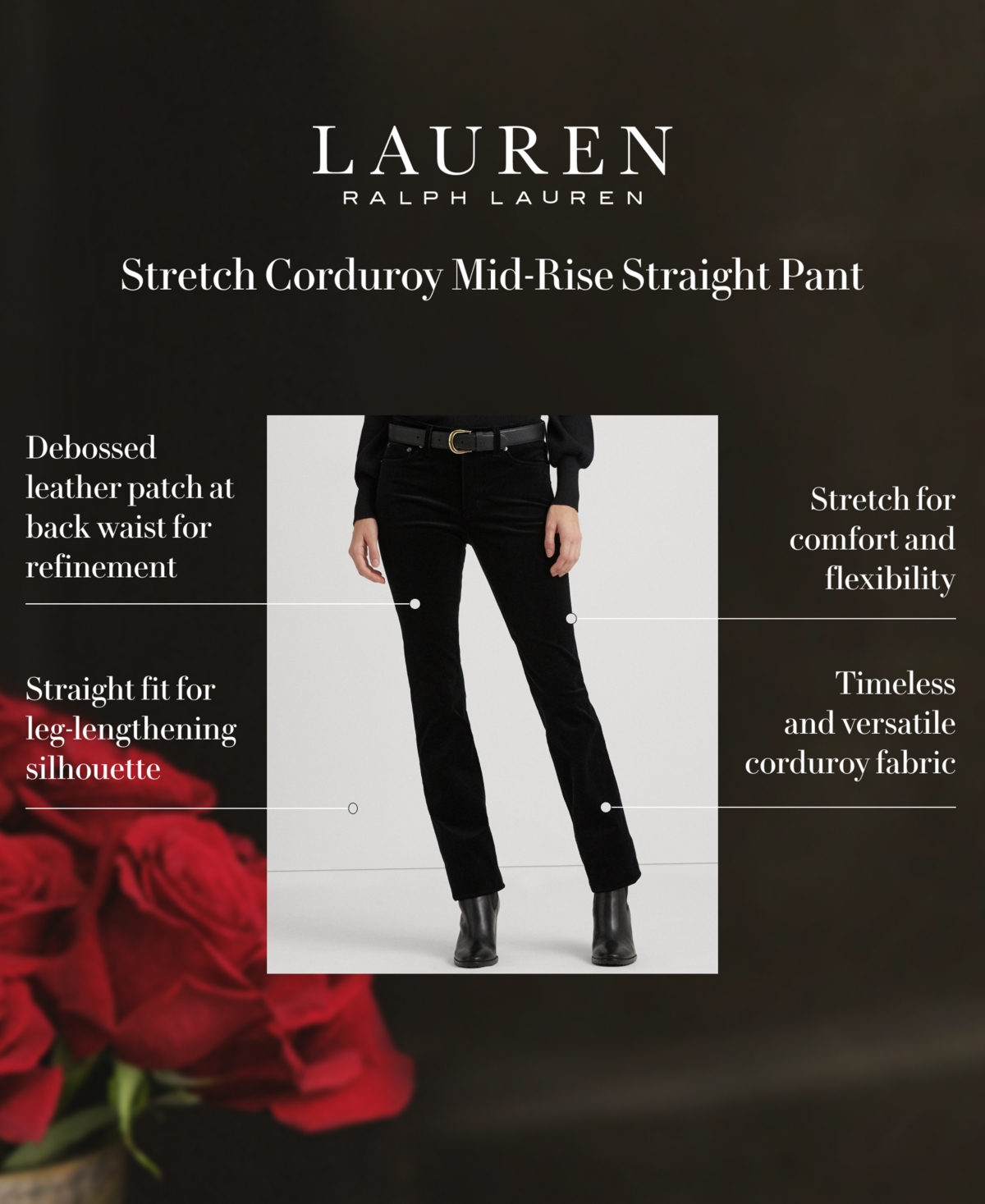 Lauren Ralph Lauren Stretch Corduroy Mid-Rise Straight Pants, Regular & Petite