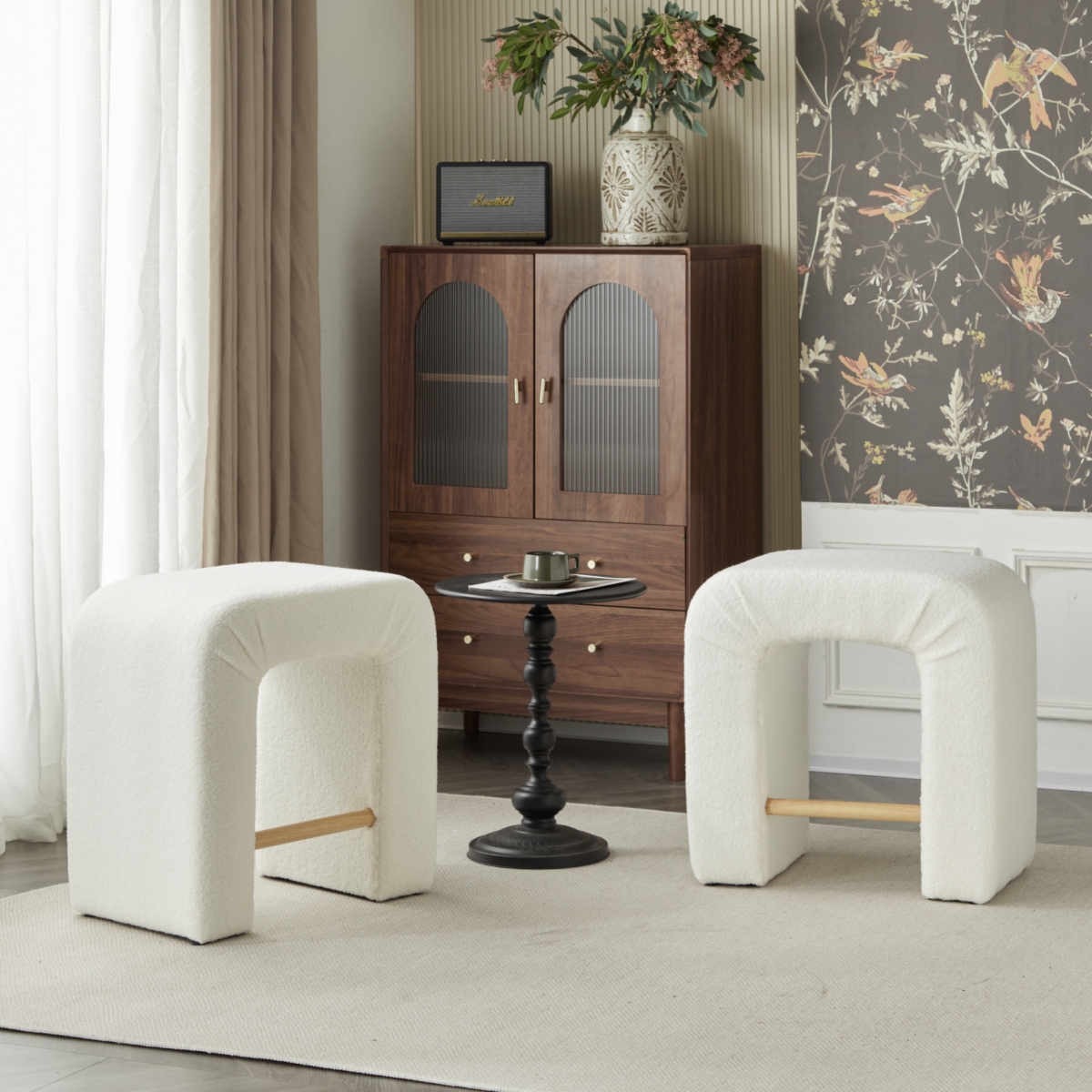 24''Boucle stool Set of 2,Dining Chairs for Home Kitchen Island,cream