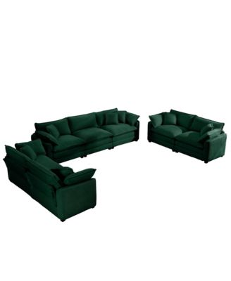 Modern Fabric Living Room Sofa 2-Piece Set, One 2-Seater Sofas, One 3-Seater Sofas Sofa with 8 Cushion Upholstery Large Deep Seat Recliner, Green Corduroy Fabric