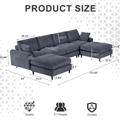 Streamdale Gray 6-Seat Convertible Corduroy Sectional Sofa