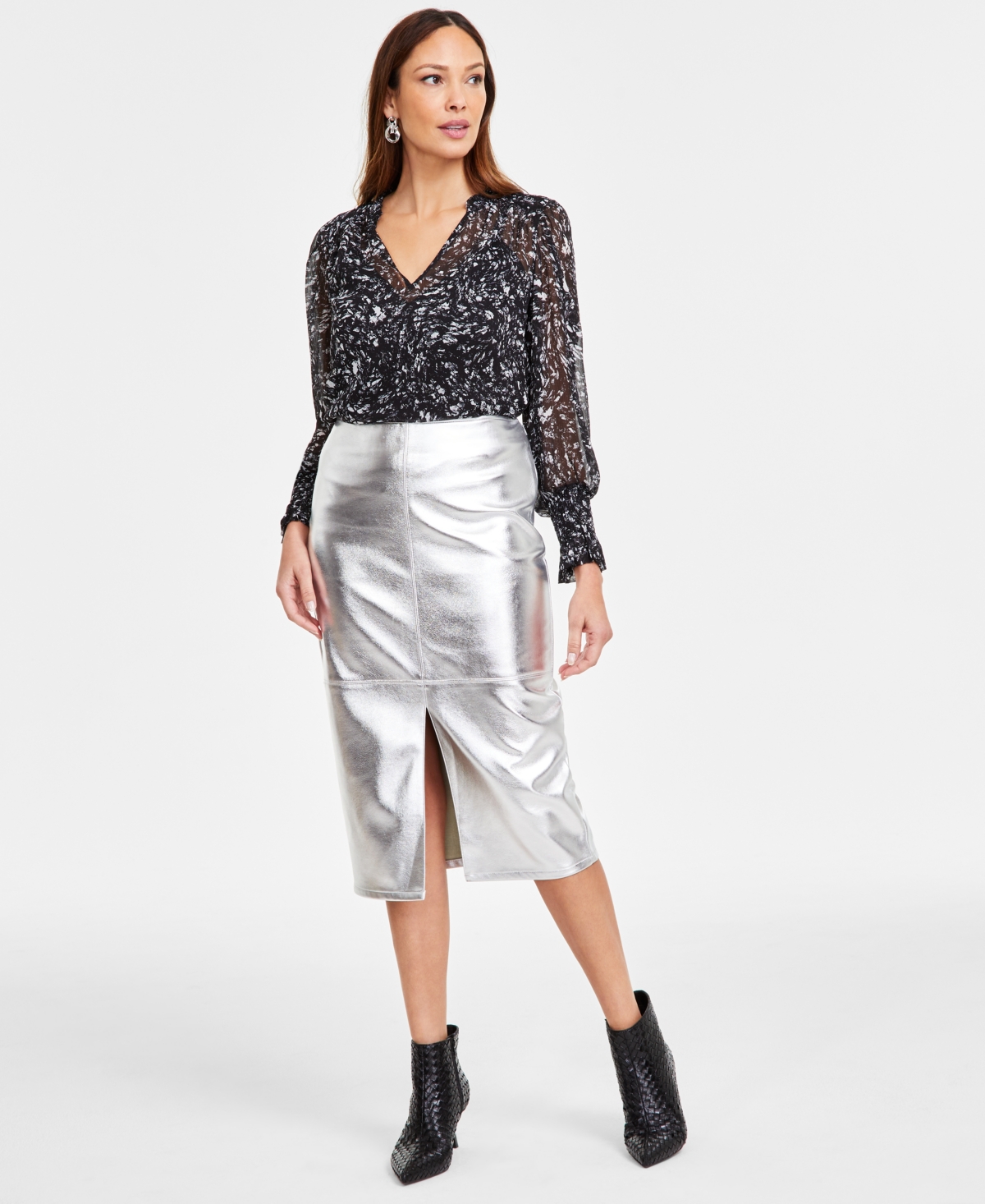 Women's Metallic Slit-Front Pencil Skirt, Exclusively at Macy's - Metallic