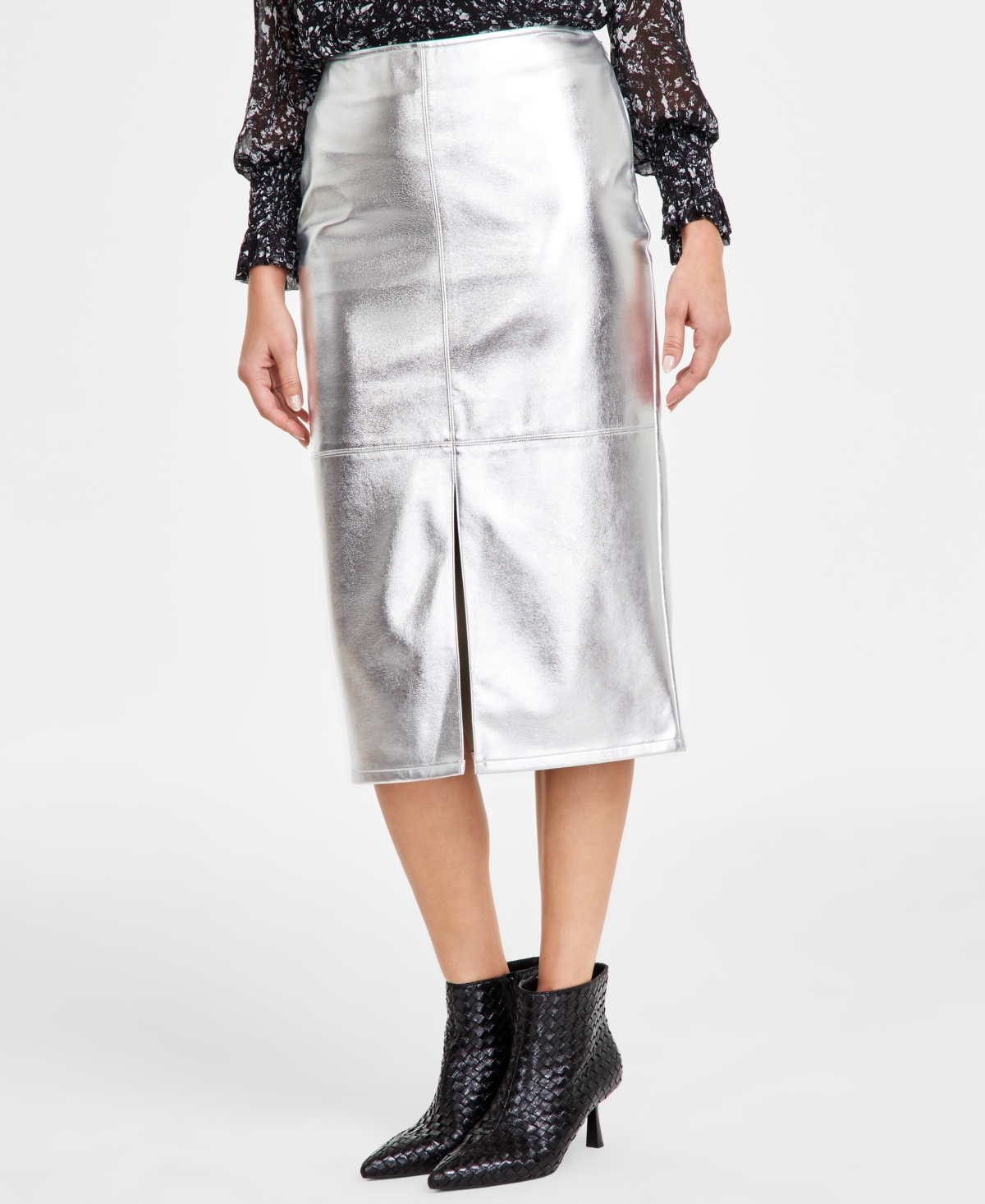 Inc International Concepts Women's Metallic Slit-front Pencil Skirt, Exclusively At Macy's In Metallic