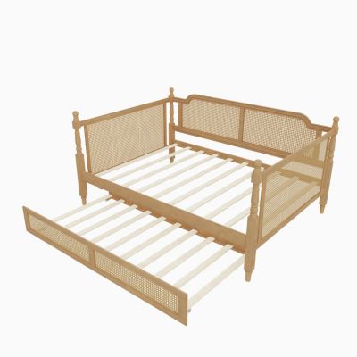 Rattan Daybed with Full Trundle, Antique Walnut