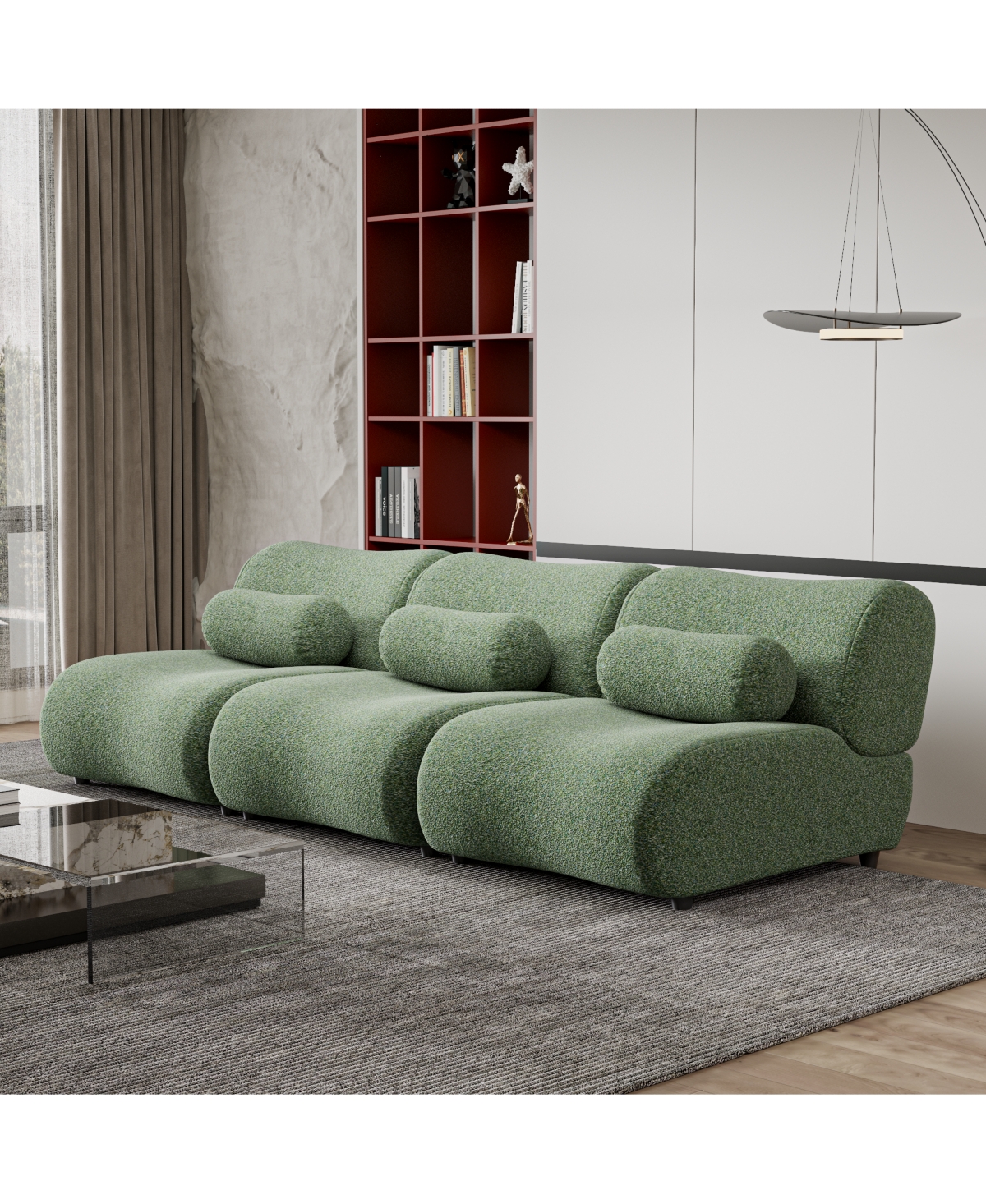 Streamdale Furniture Elegant Green Chenille Fabric Sofa - 3-Piece Modular Sectional with Cozy Recline & Unique Design - Ideal for Modern Living Rooms