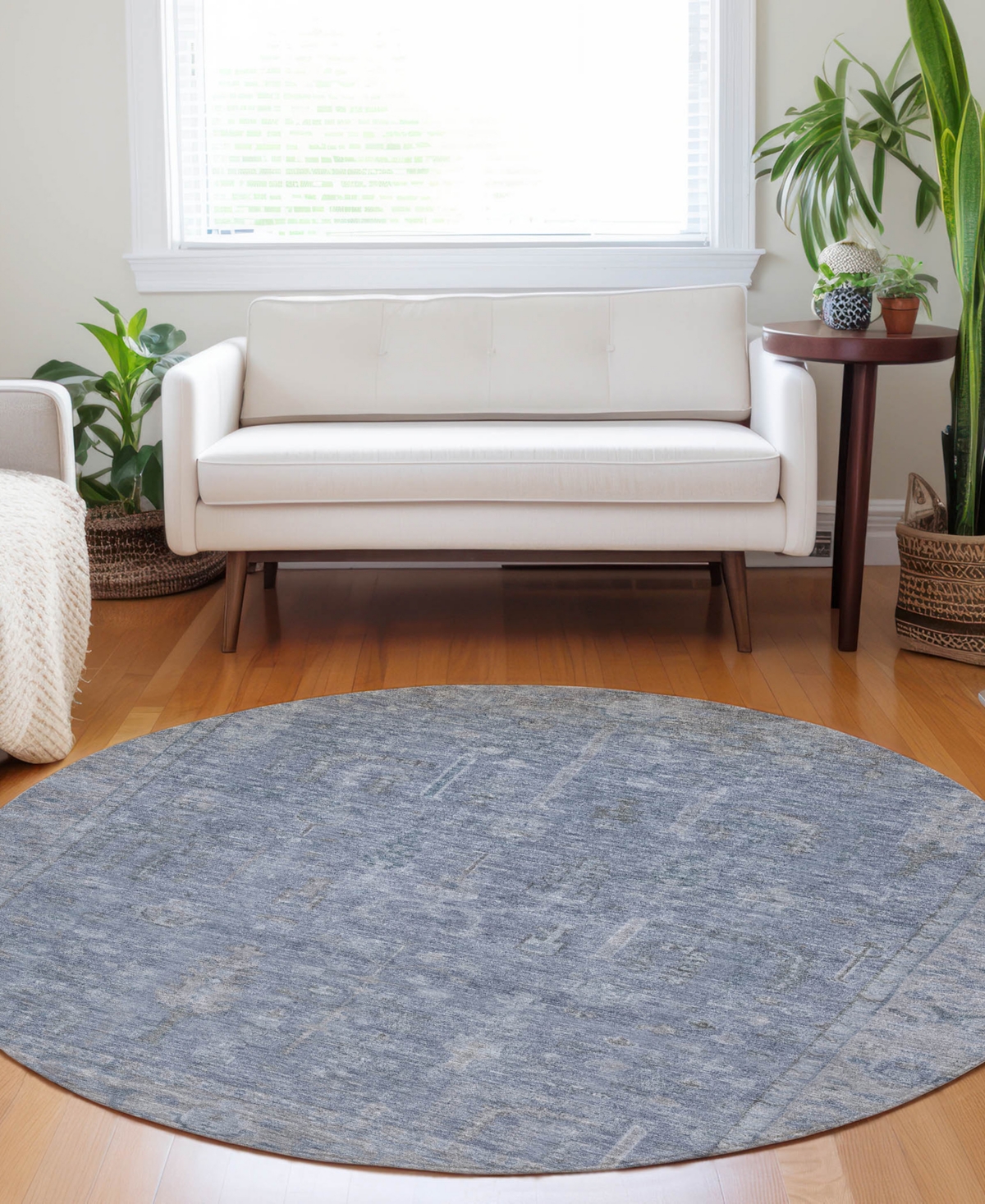 Addison Chantille Machine Washable Acn1135 8'x8' Round Area Rug In Denim