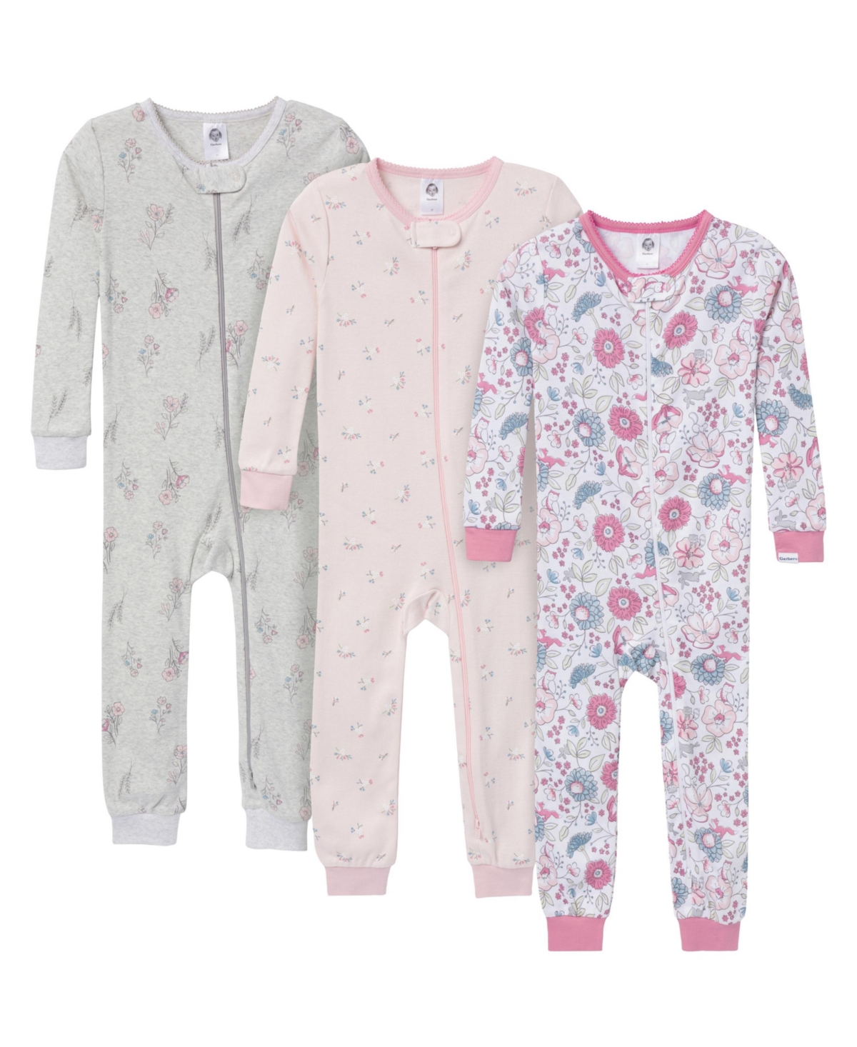Gerber Baby Girls Snug Fit Footless Pajamas, 3-Pack,- Woodland floral
