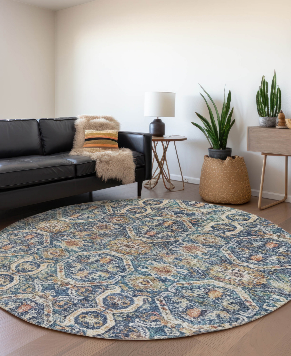 Shop Addison Chantille Machine Washable Acn1181 8'x8' Round Area Rug In Denim