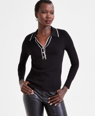 I.N.C. International Concepts - Women's Contrast-Trim Collared Top
