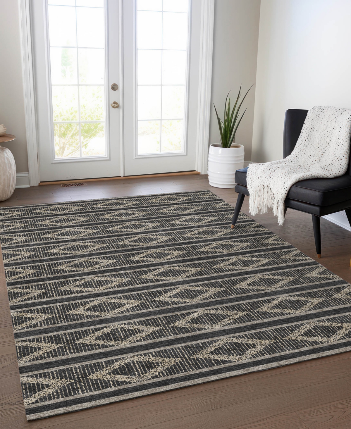 Addison Chantille Machine Washable Acn1029 3'x5' Area Rug In Black