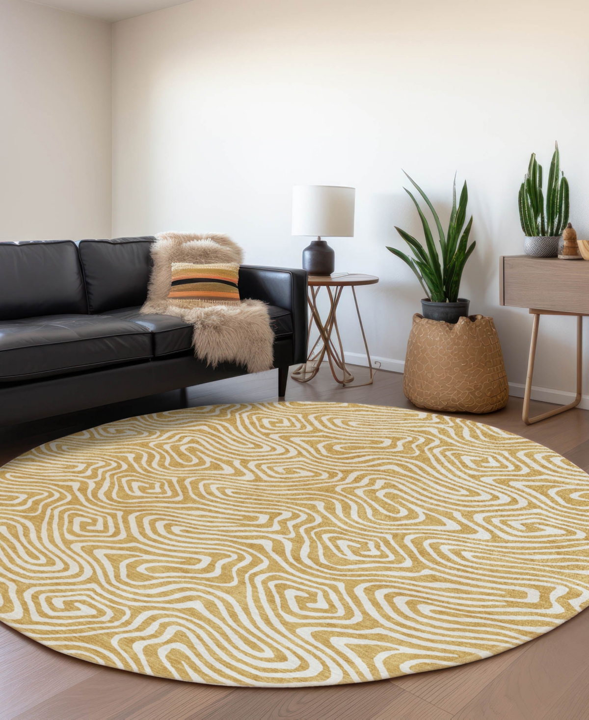 Shop Addison Chantille Machine Washable Acn1030 8'x8' Round Area Rug In Gold