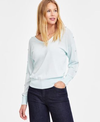 I.N.C. International Concepts - Women's Double V-Neck Rhinestone-Sleeve Top