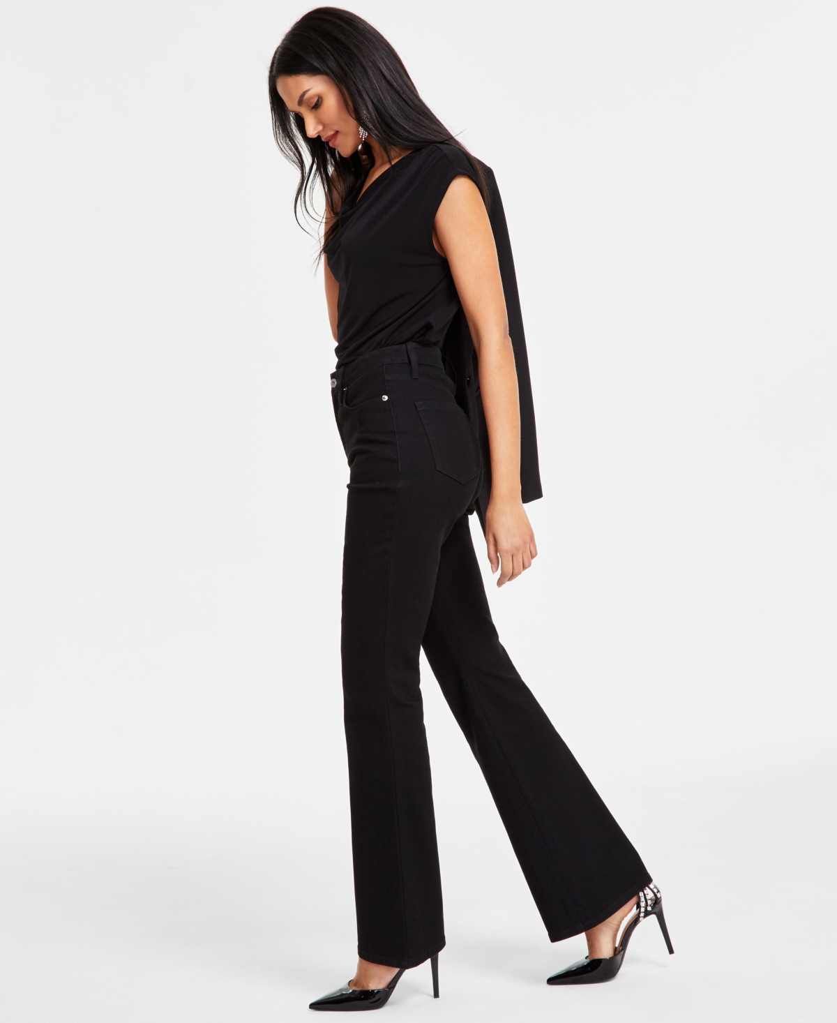 Inc International Concepts Women's High-rise Flare-leg Jeans, Exclusively At Macy's In Black