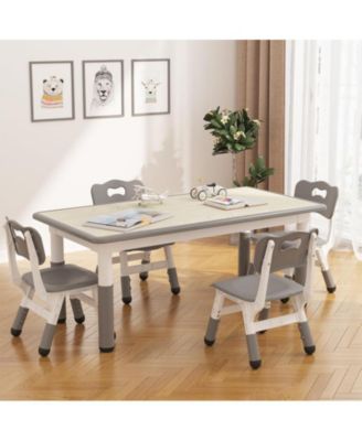 Kids Table and Chair Set, Height Adjustable Toddler Table and 4 Chairs Set for Ages 2-10, Graffiti Desktop, Non-Slip Legs, Arts & Crafts Table, Children Activity Table for Daycare Classroom Home